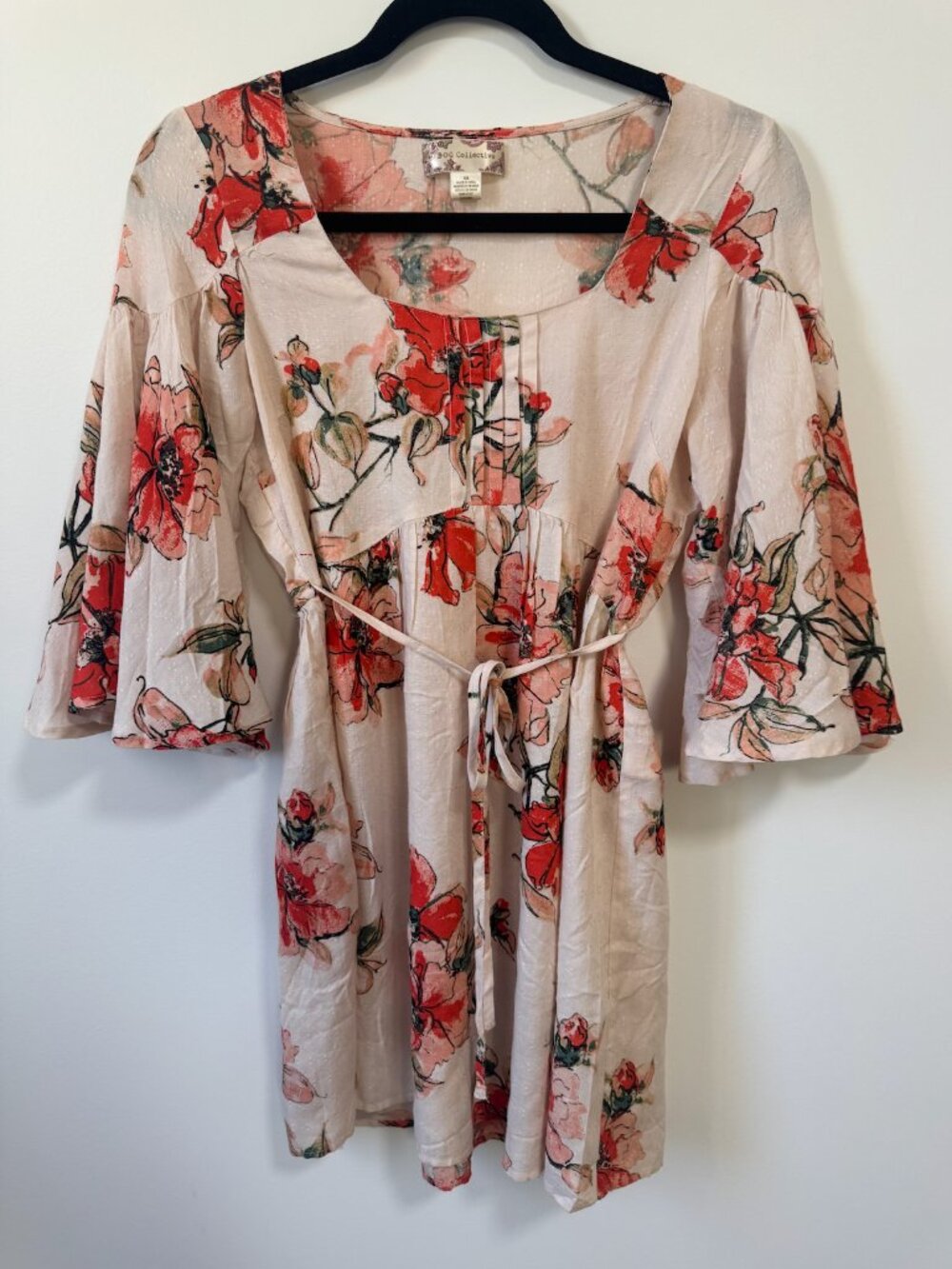 B.O.G Collective Blush Floral Bell Sleeve Mini Dress XS Fits S-M